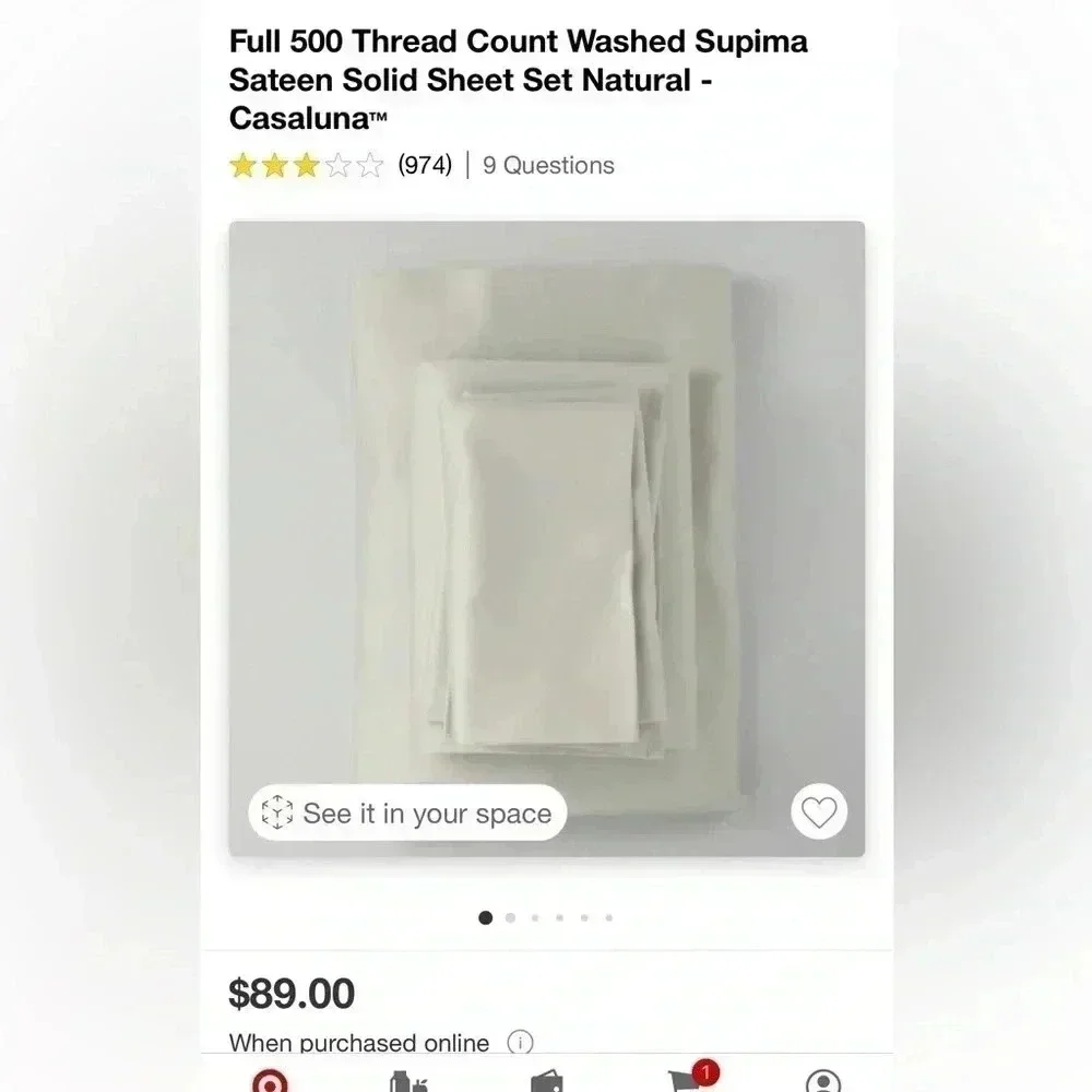 NWT Full 500 Thread Count Washed Supima Sateen Solid‎ Sheets - Casaluna